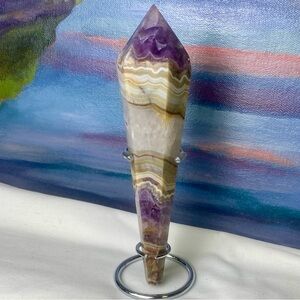 Amethyst and Crazy Lace Agate Scepter with Stand
